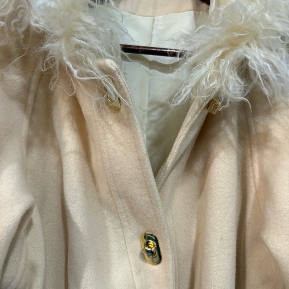 Vintage Emblem Pure Virgin Wool Coat with sheep fur Hood/ cozy girl/ ski lodge - Picture 5 of 8